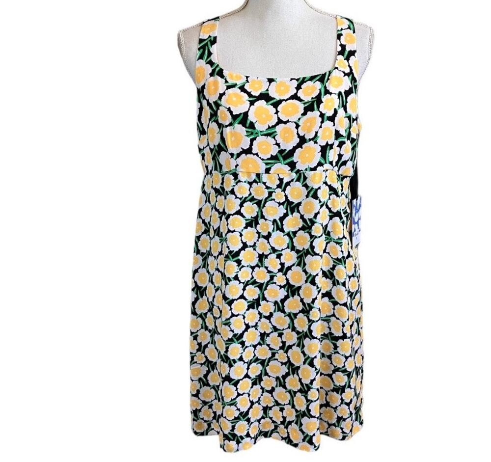 New Diane Von Furstenberg Yellow Black Poppy Shift Mini Dress Size 10